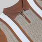 Chevron Stripe Flat-Knit Zip Polo - Brown