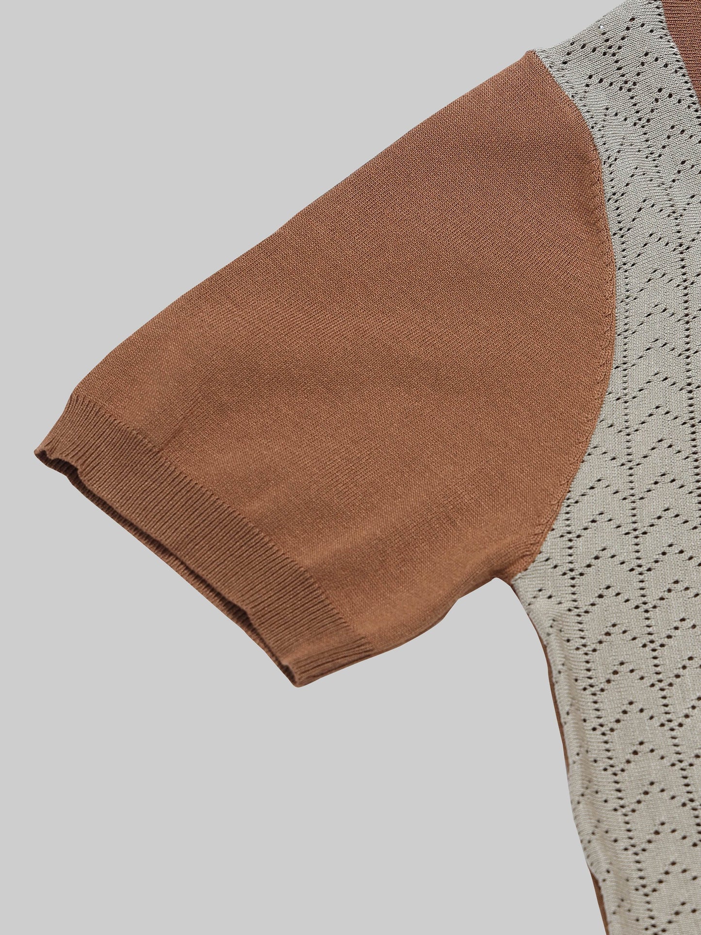 Chevron Stripe Flat-Knit Zip Polo - Brown