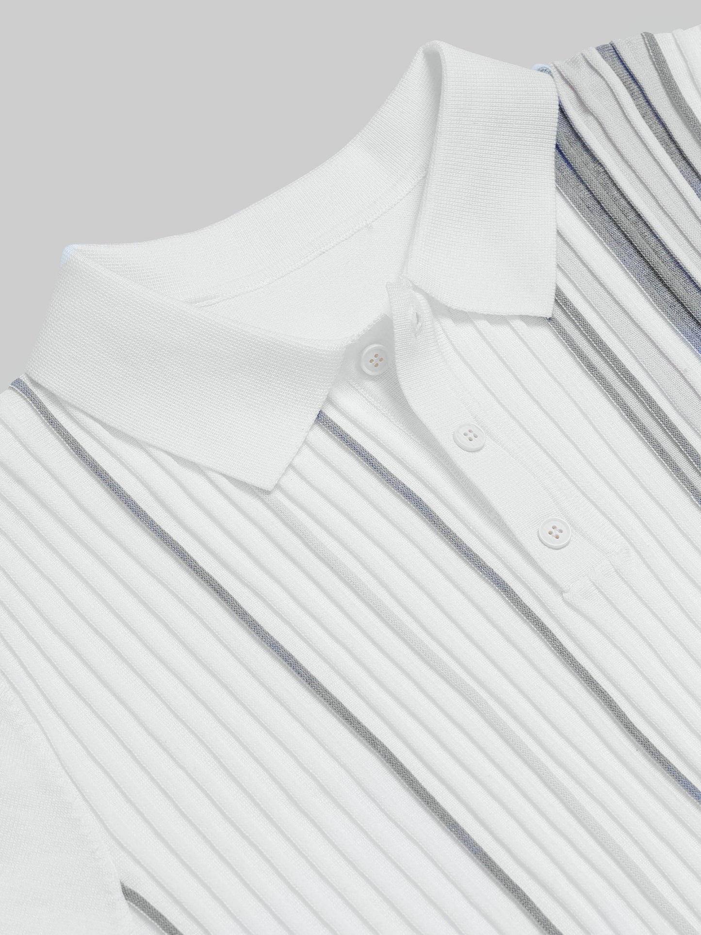 Vertical Stripe Flat-Knit Polo - White