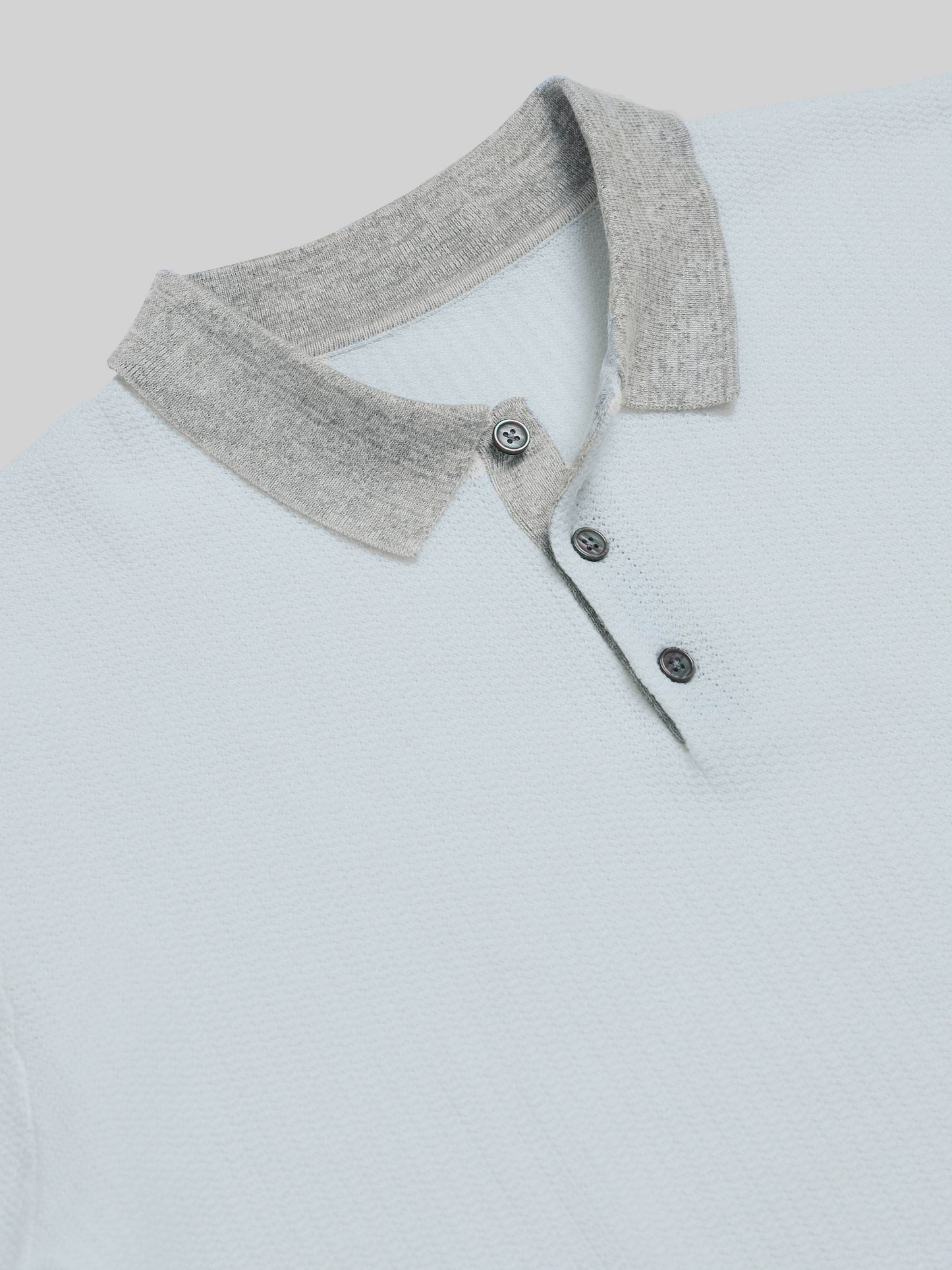 Melange Trim Flat- Knit Polo - White