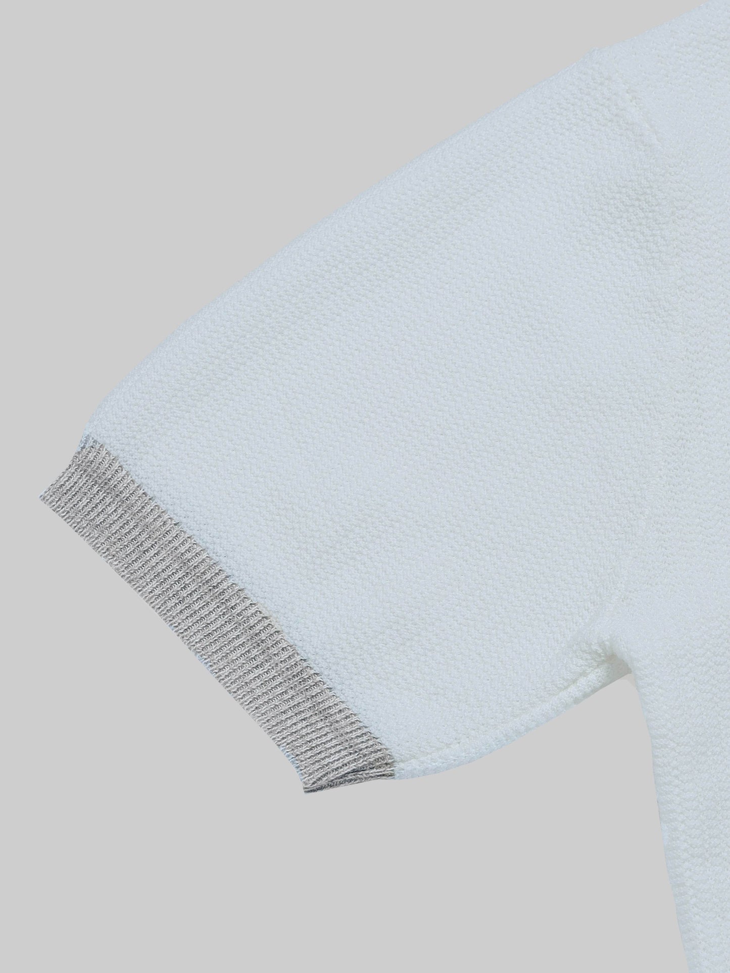 Melange Trim Flat- Knit Polo - White