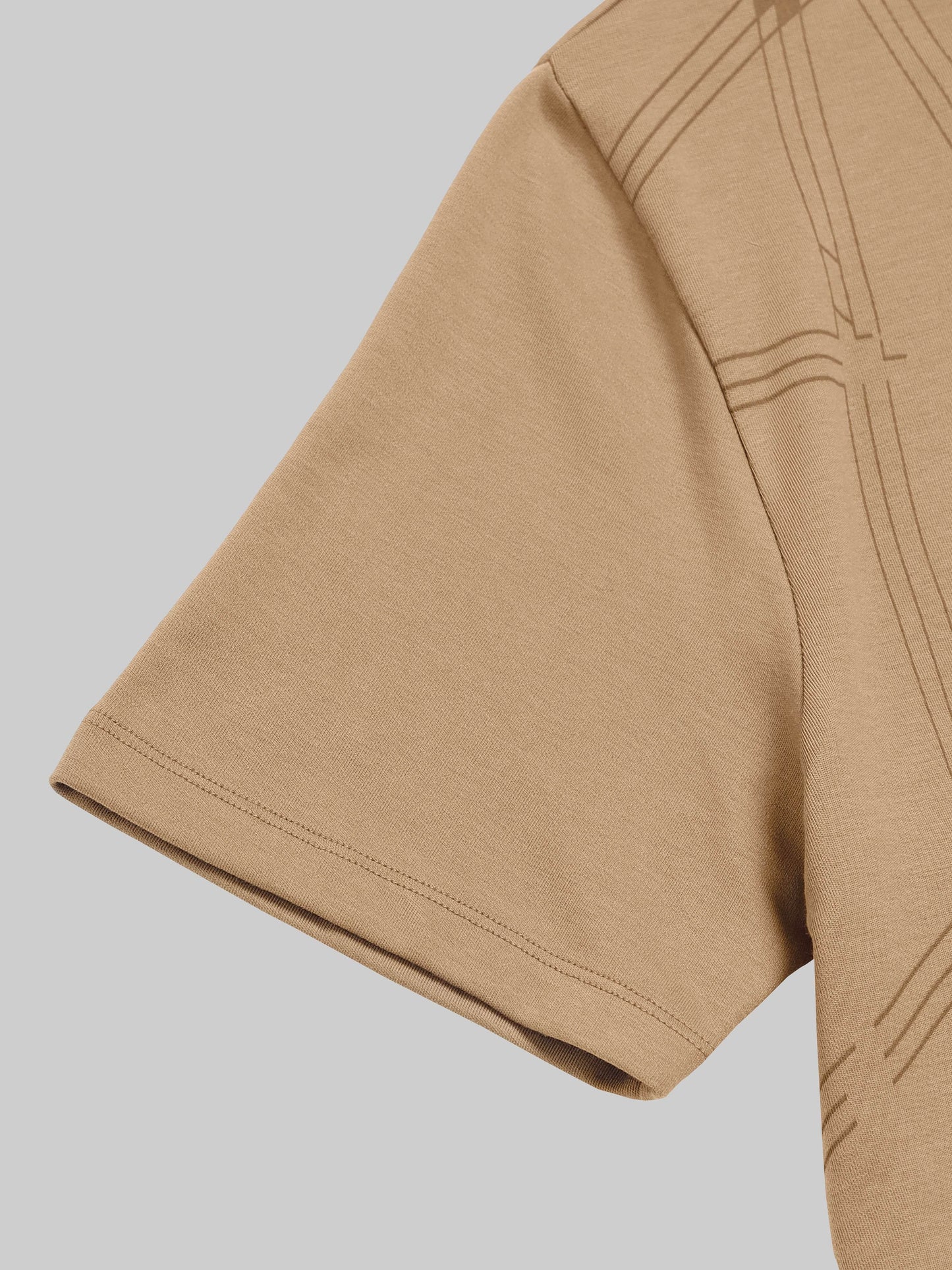 Regular Fit T-shirt in Supima Cotton Lycra Interlock with Geometric Pigment Panel Print - Khaki