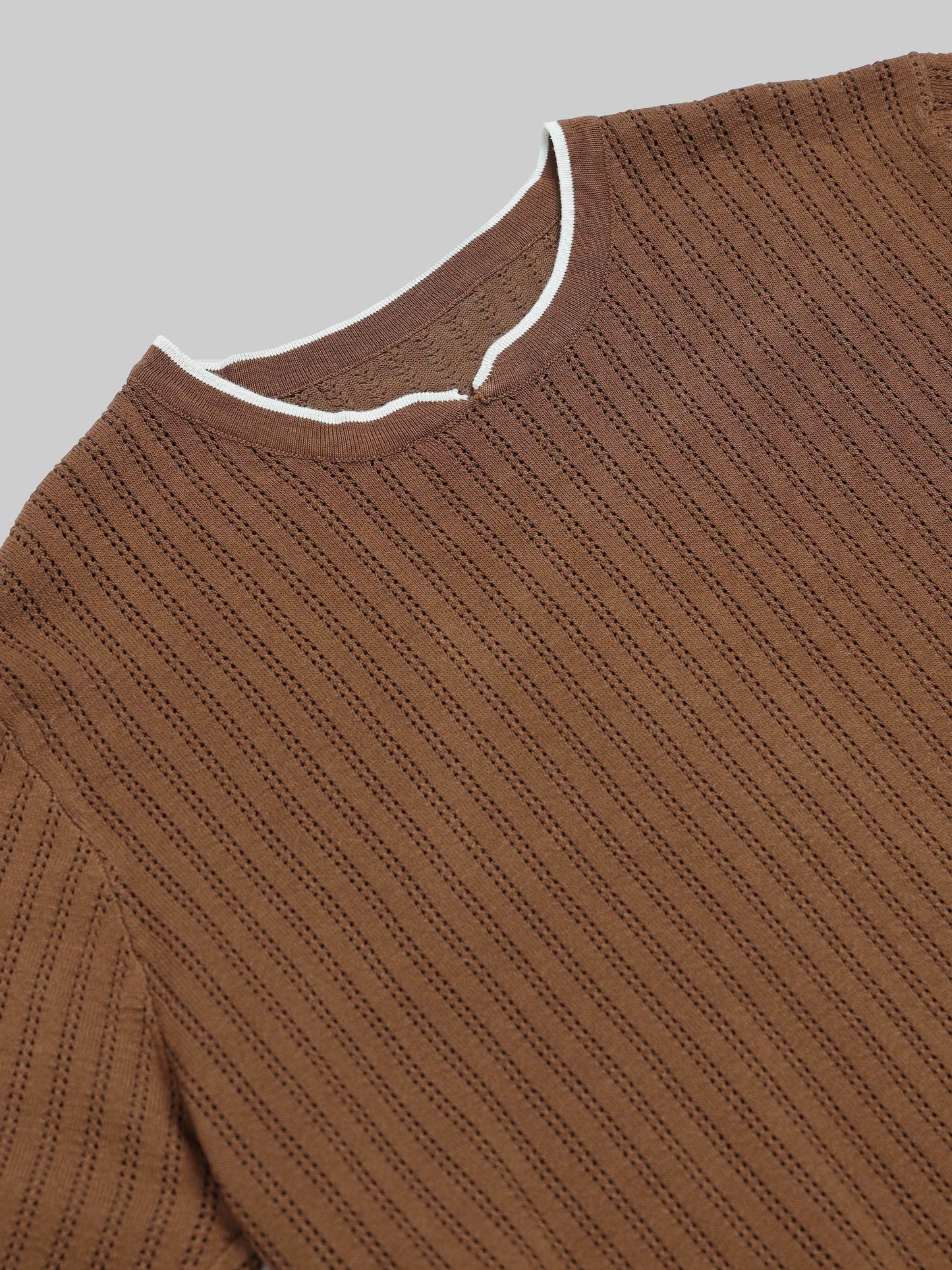Tipped Edge Flat-Knit Tee - Brown