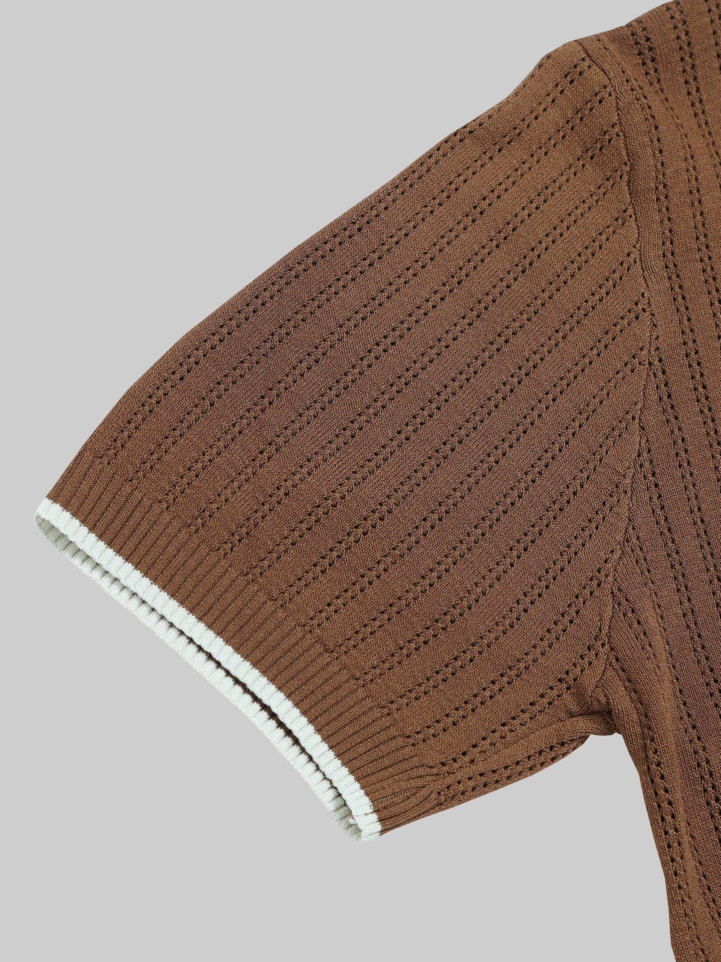 Tipped Edge Flat-Knit Tee - Brown