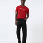 Non-PVC Engyne Stripe Sticker Print Dark Red T-Shirt