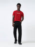 Non-PVC Engyne Stripe Sticker Print Dark Red T-Shirt
