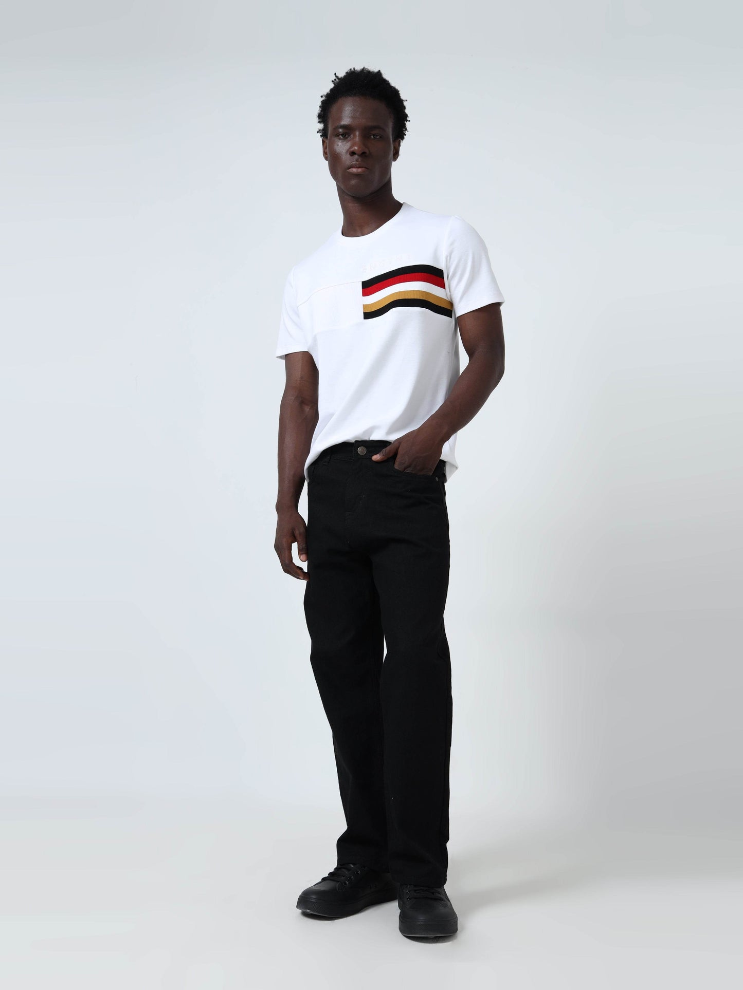 Regular-Fit Men's Chest Panel Embroidered White T-Shirt