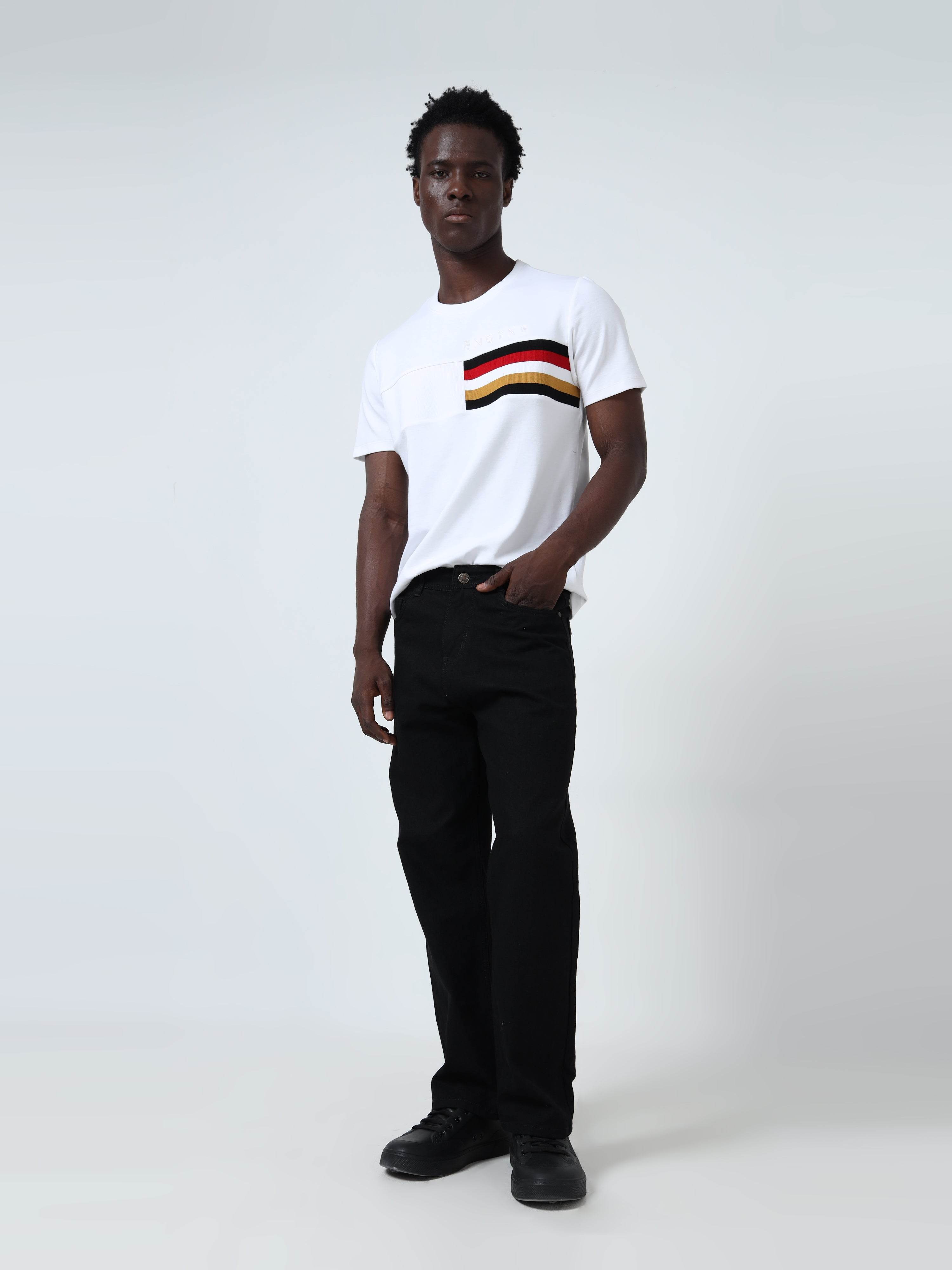 Regular-Fit Men's Chest Panel Embroidered White T-Shirt