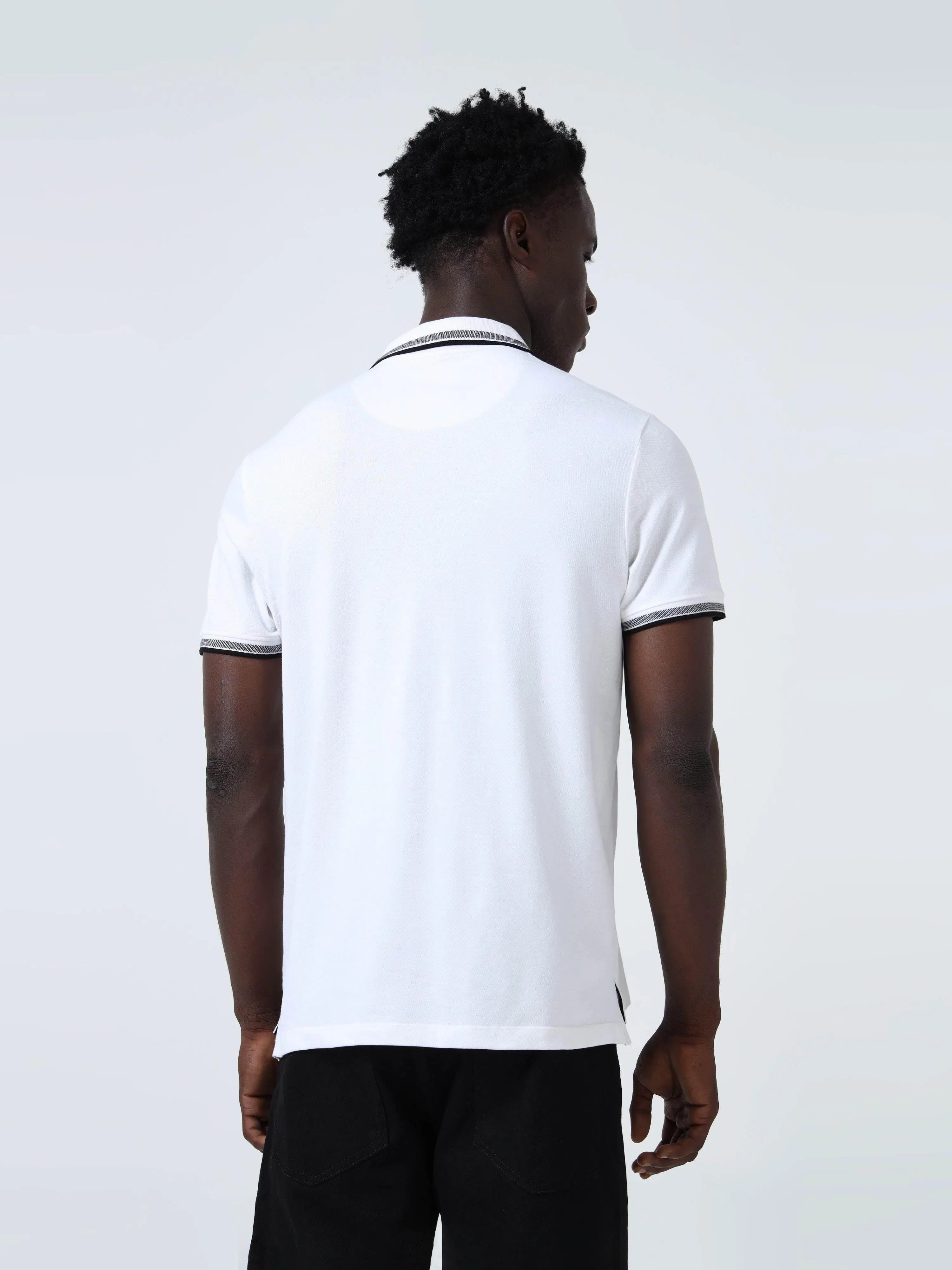 Contrast-Tipped Collar Textured White Polo T-Shirt