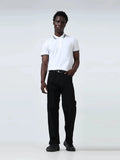 Contrast-Tipped Collar Textured White Polo T-Shirt