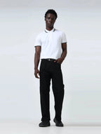 Contrast-Tipped Collar Textured White Polo T-Shirt