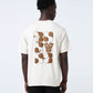 Suede-Finish Printed Beige Oversize T-Shirt for Men