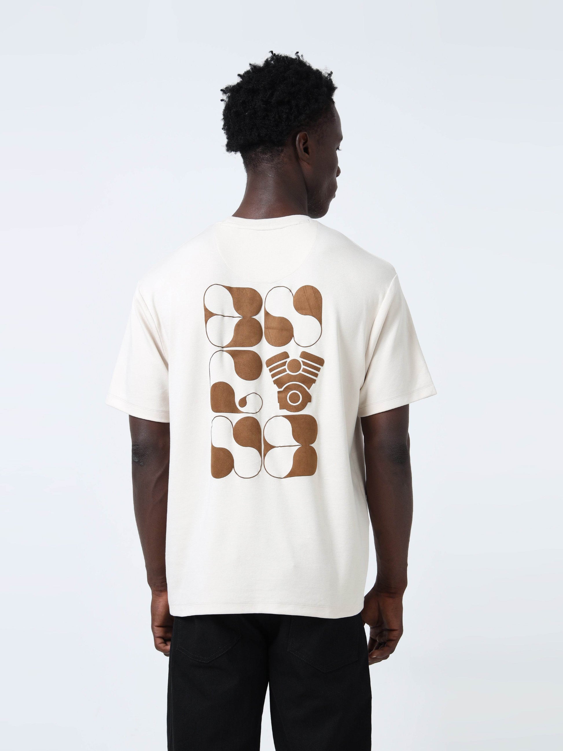Suede-Finish Printed Beige Oversize T-Shirt for Men