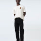 Suede-Finish Printed Beige Oversize T-Shirt for Men