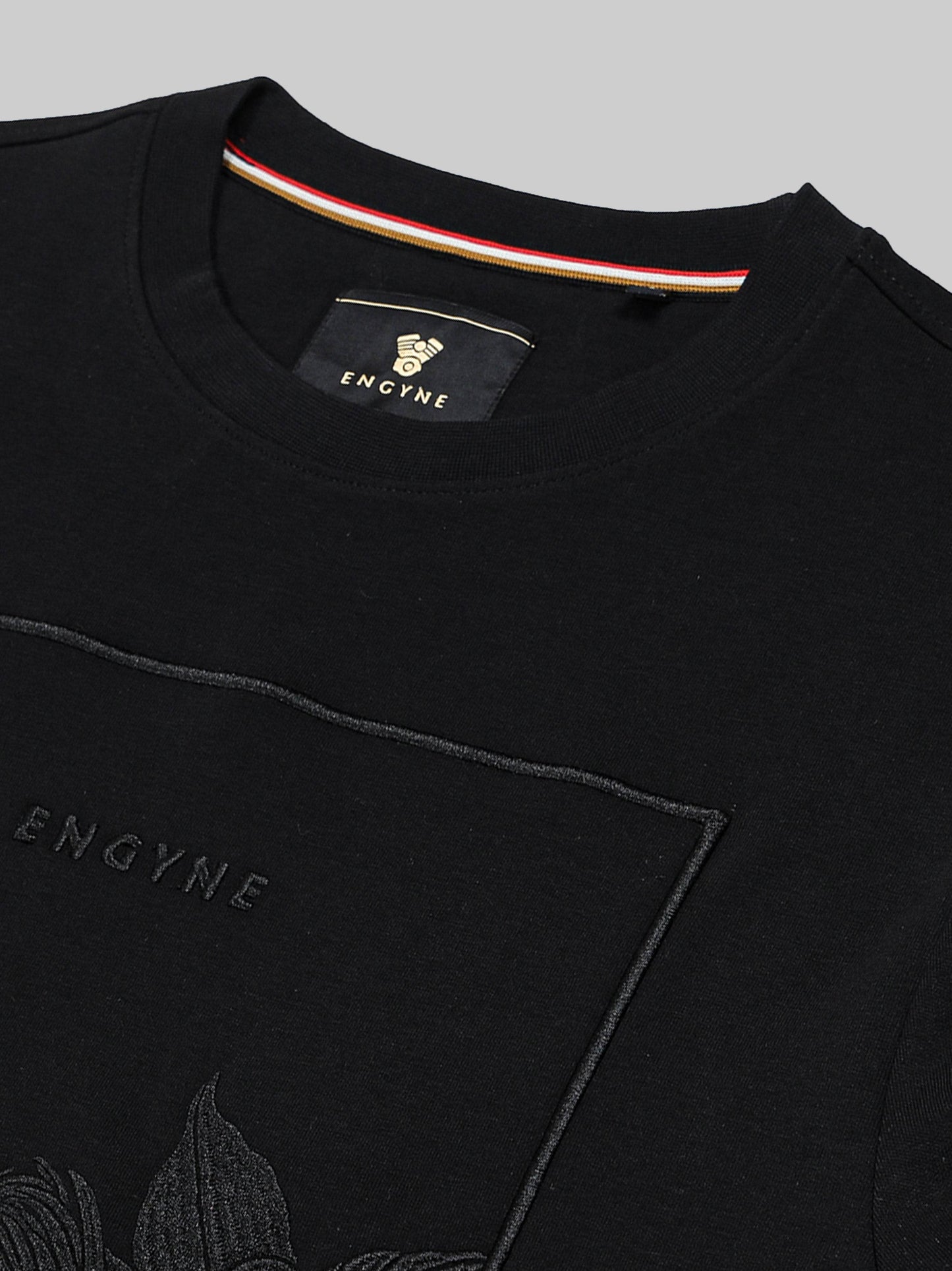 Crew Neck Sweatshirt with DTM Floral Chest Embroidery Black