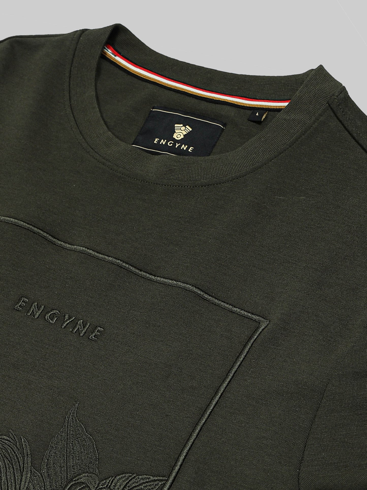 Crew Neck Sweatshirt with DTM Floral Chest Embroidery Olive