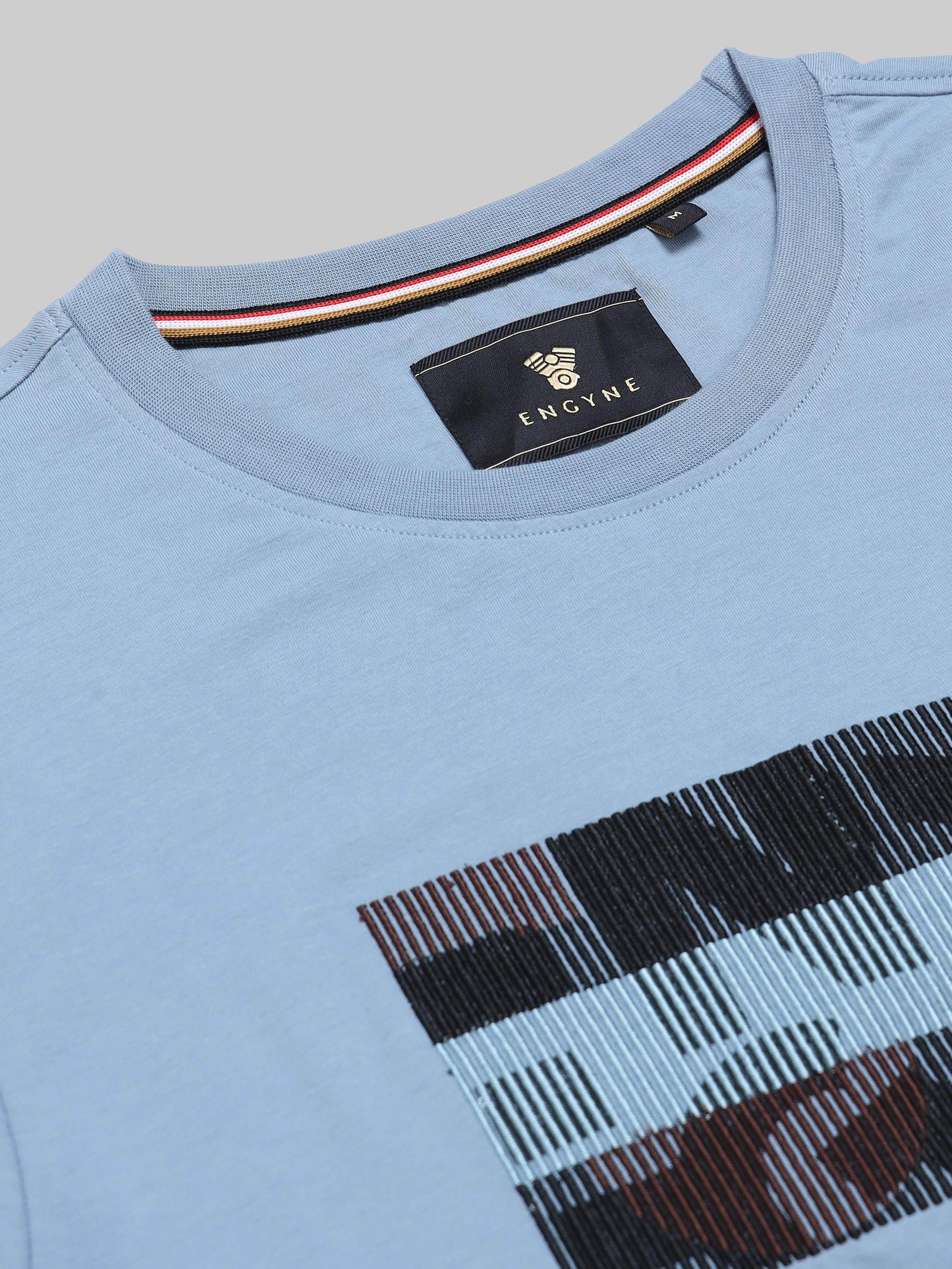Regular Fit T-shirt in Supima Cotton Lycra with Non-PVC Print and Chest Embroidery Featuring Branded Artwork Play - Dusty Blue