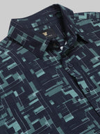 Men's Causal Geometric Print Full Sleeve Navy Shirt Engyne