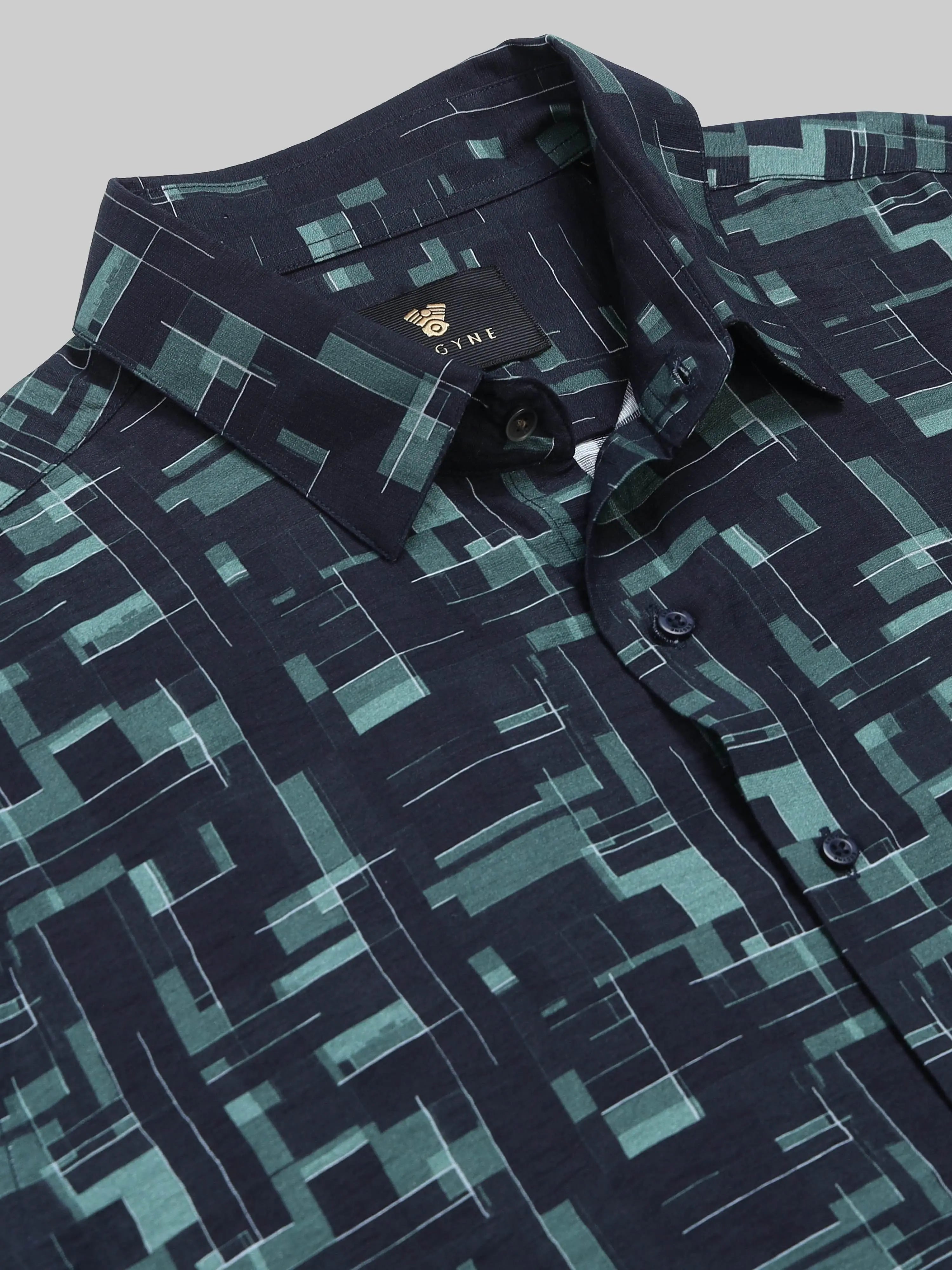 Men's Causal Geometric Print Full Sleeve Navy Shirt Engyne