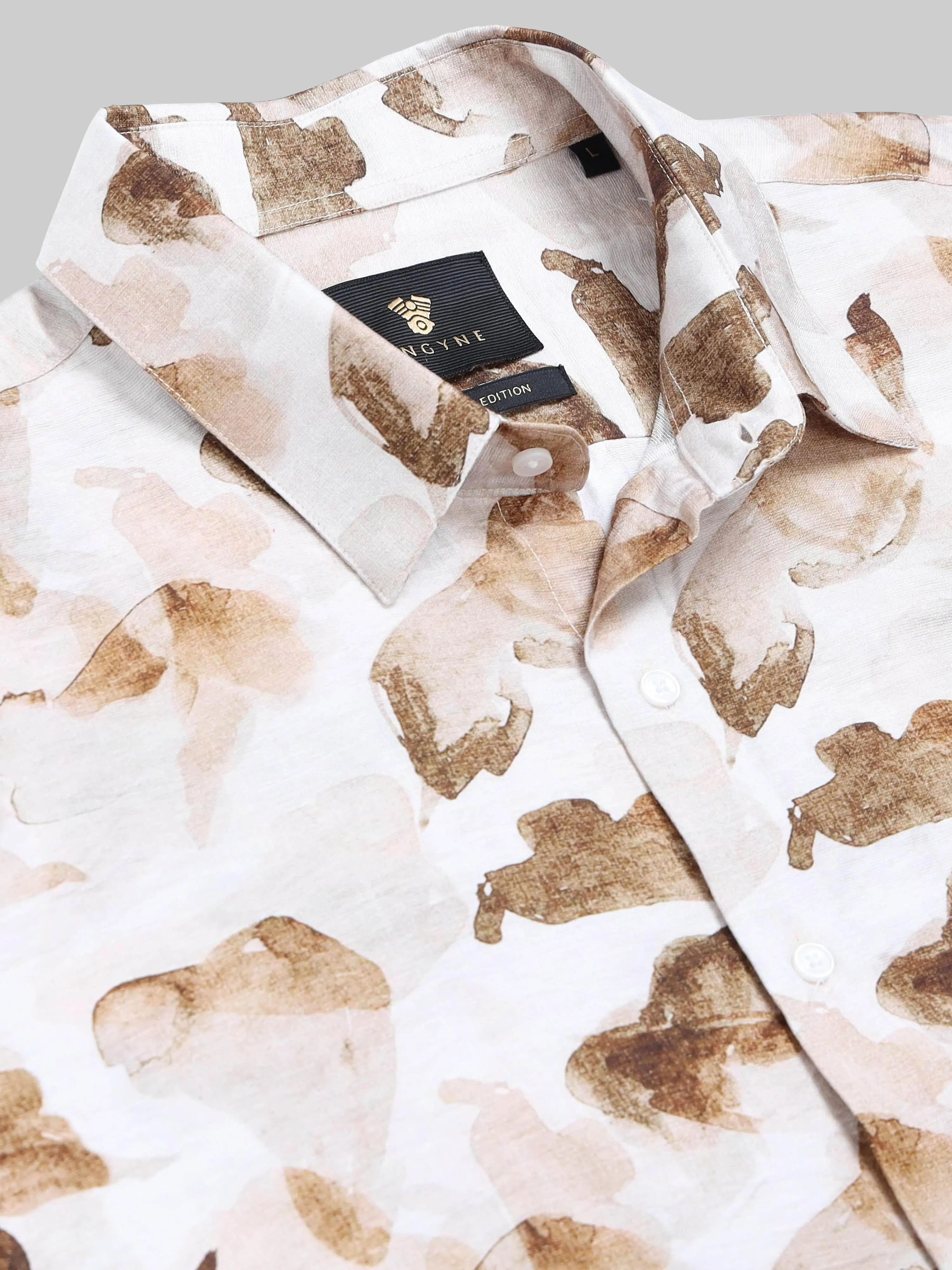 Men's Casual Ink Drift Floral Full Sleeve Beige Shirt Engyne