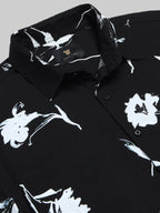 Men's Lunar Bloom Floral Short Sleeve Printed Black Shirt Engyne