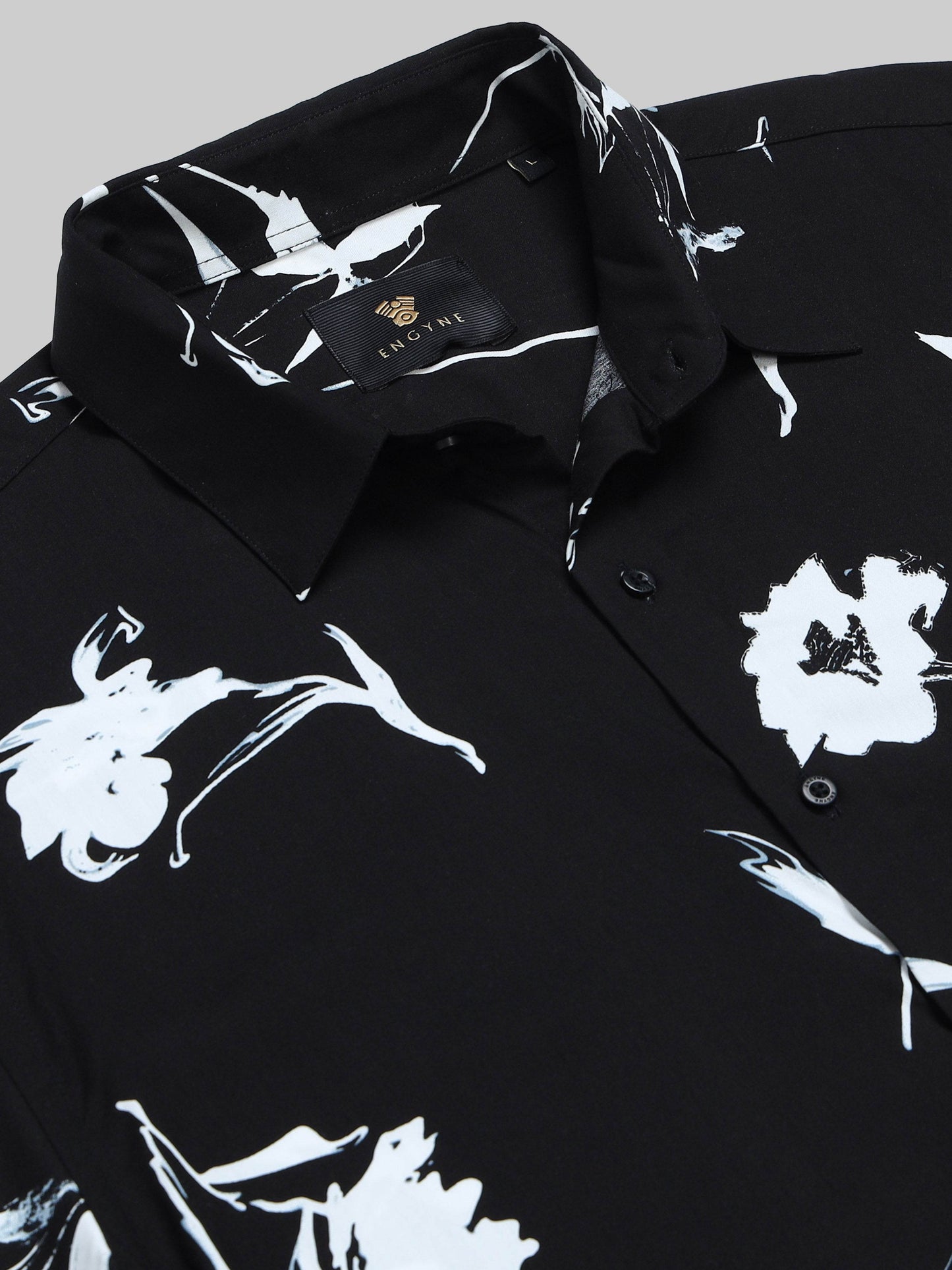 Lunar Bloom Floral Short Sleeve Shirt - Black