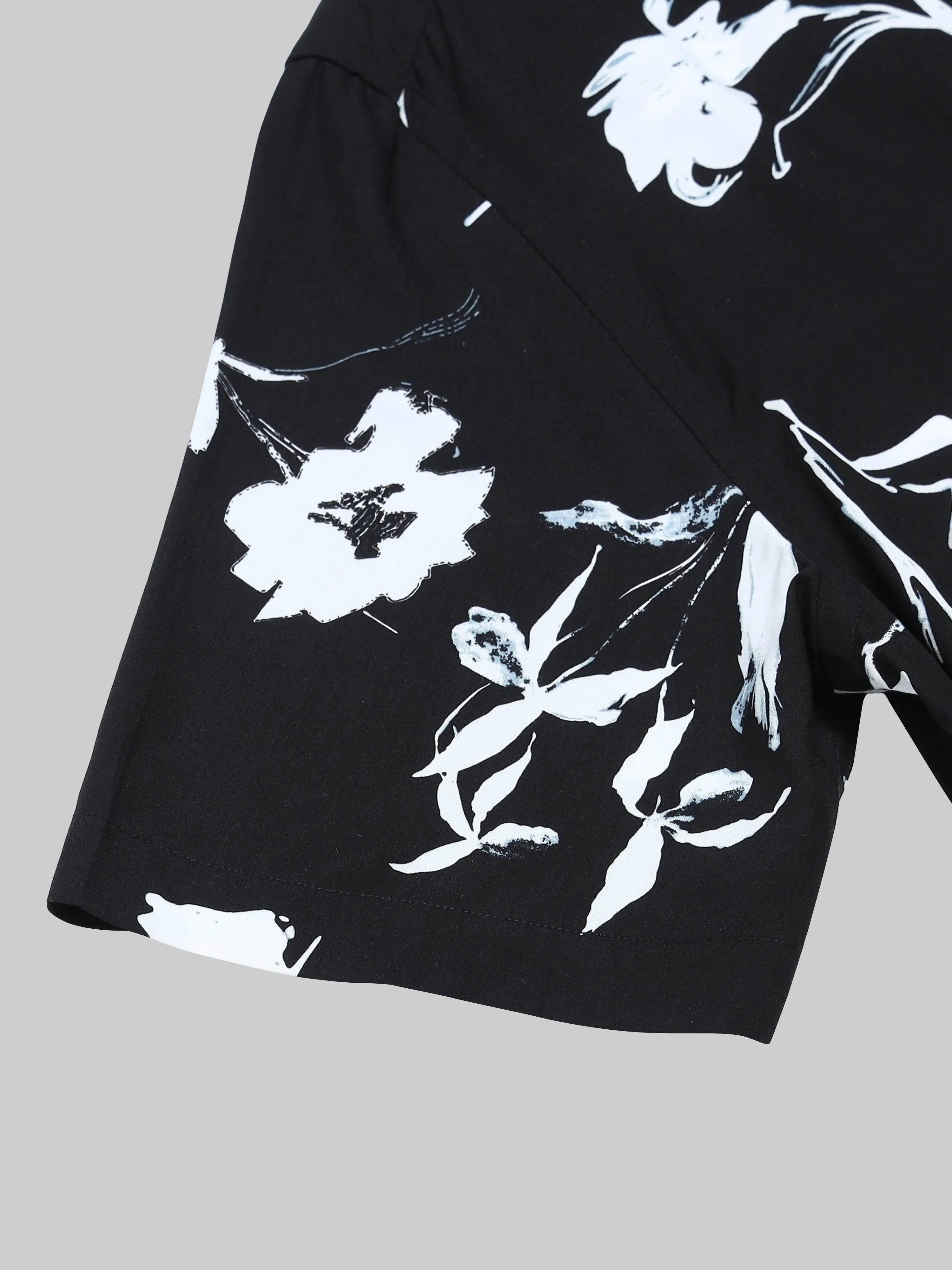 Men's Lunar Bloom Floral Short Sleeve Printed Black Shirt Engyne