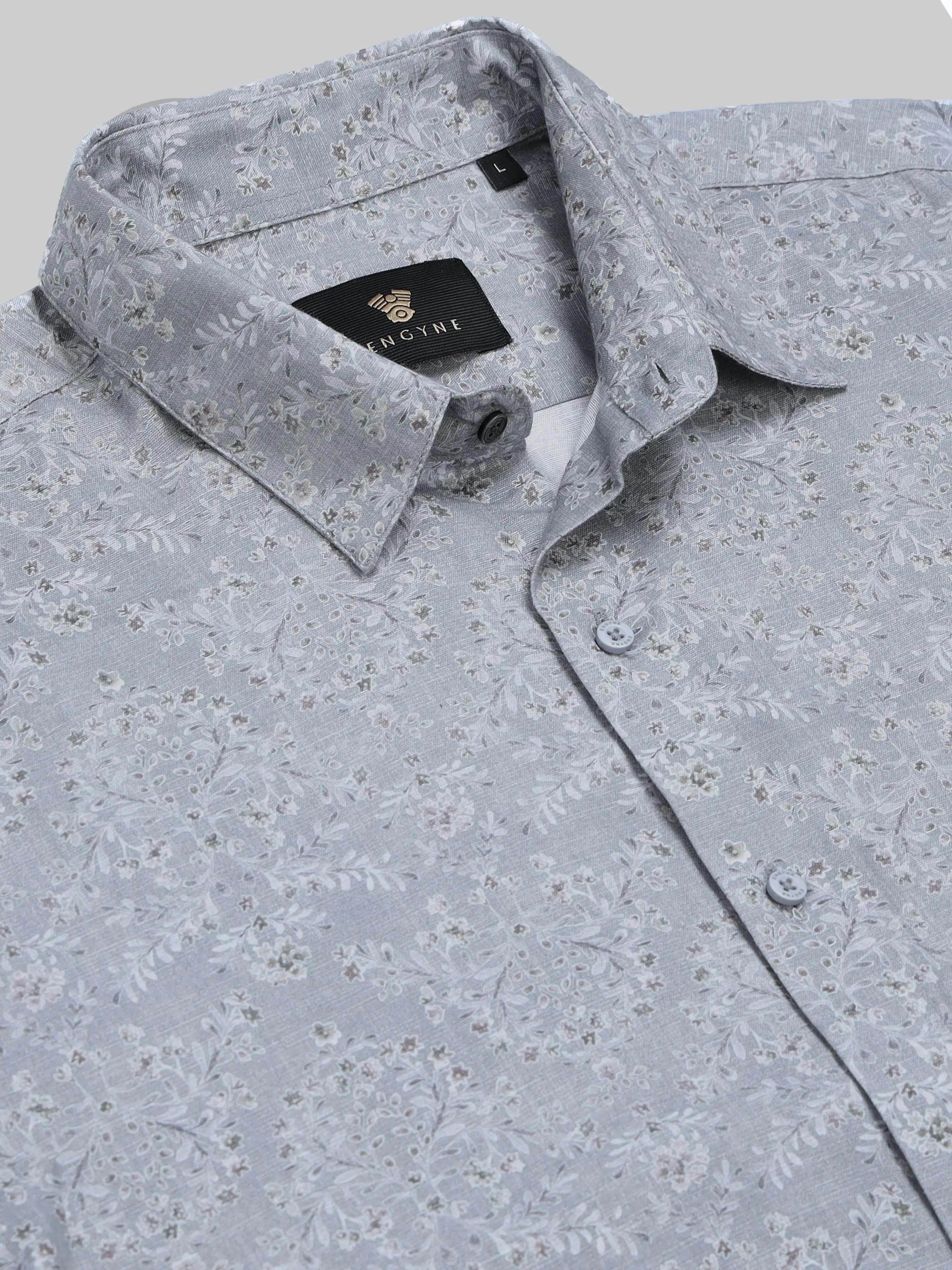 Men's Floral Whisper Full Sleeve Grey Shirt Engyne