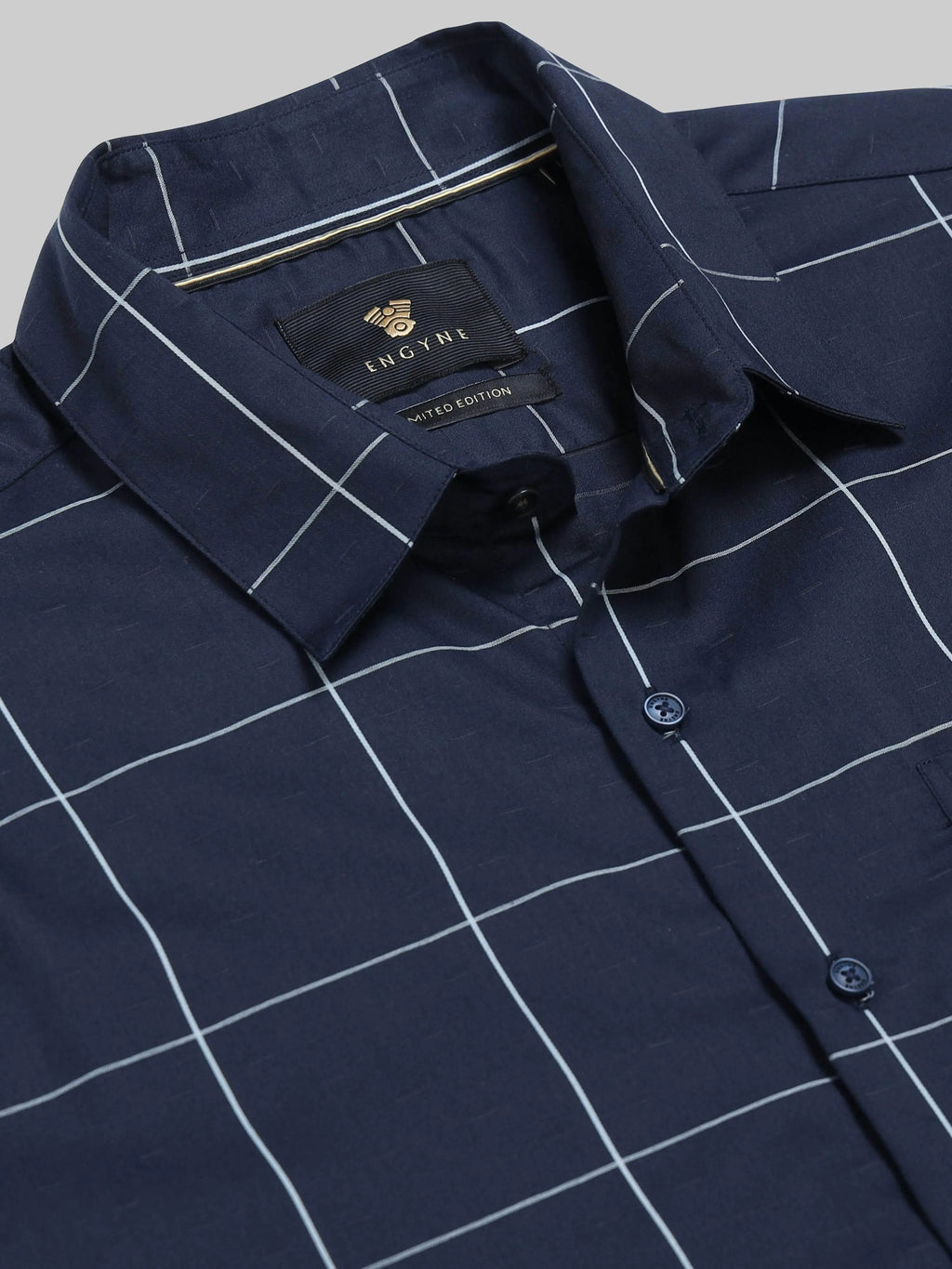 Men's Gridline Check Full Sleeve Navy Blue Shirt Engyne