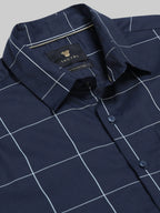 Men's Gridline Check Full Sleeve Navy Blue Shirt Engyne