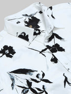 Men's Regular Fit Short Sleeve Floral Printed White Shirt Engyne