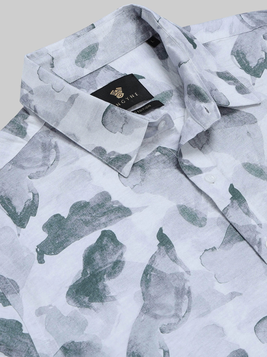 Men's Ink Drift Floral Full Sleeve Light Grey Shirt Engyne