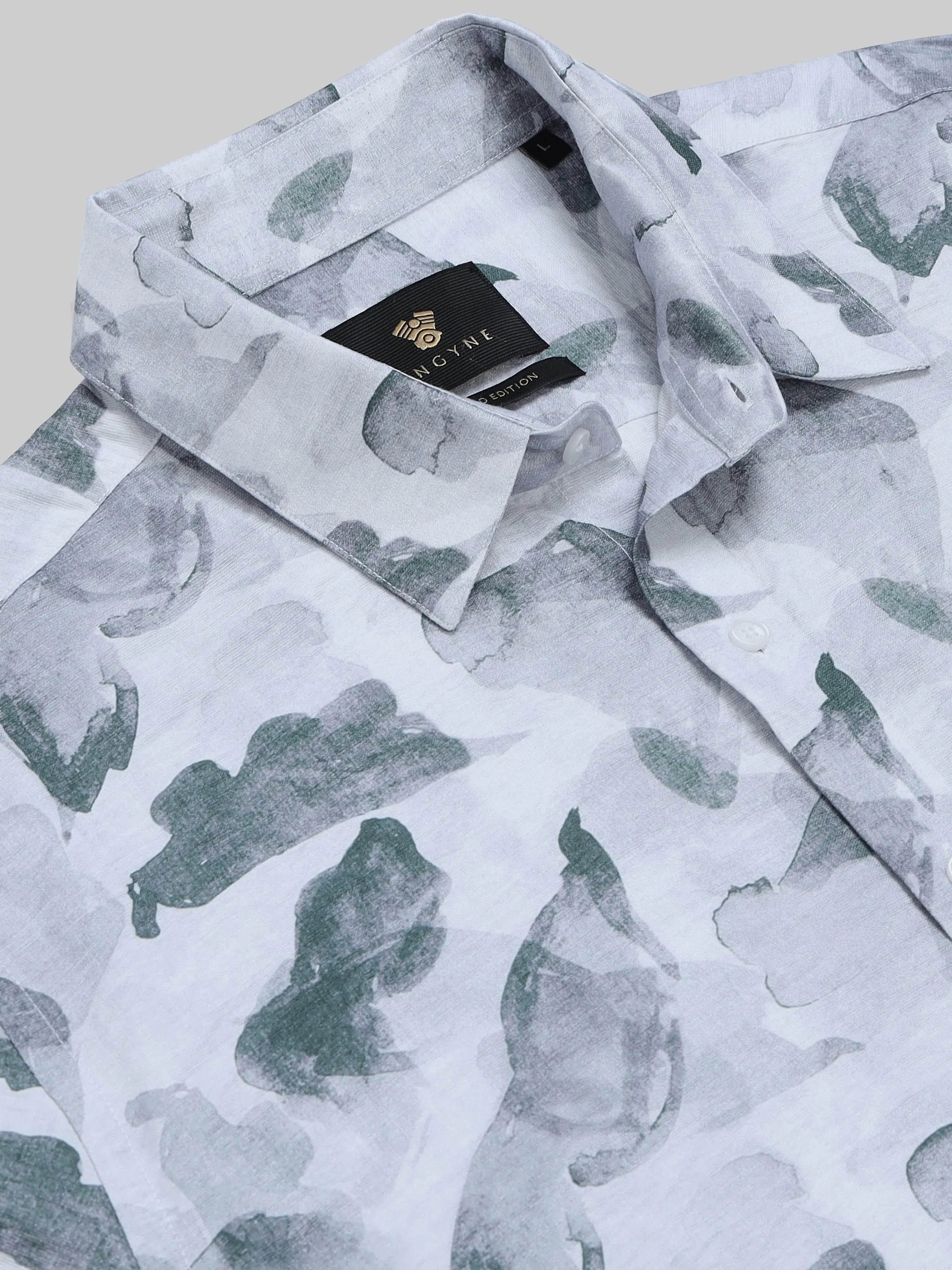 Men's Ink Drift Floral Full Sleeve Light Grey Shirt Engyne