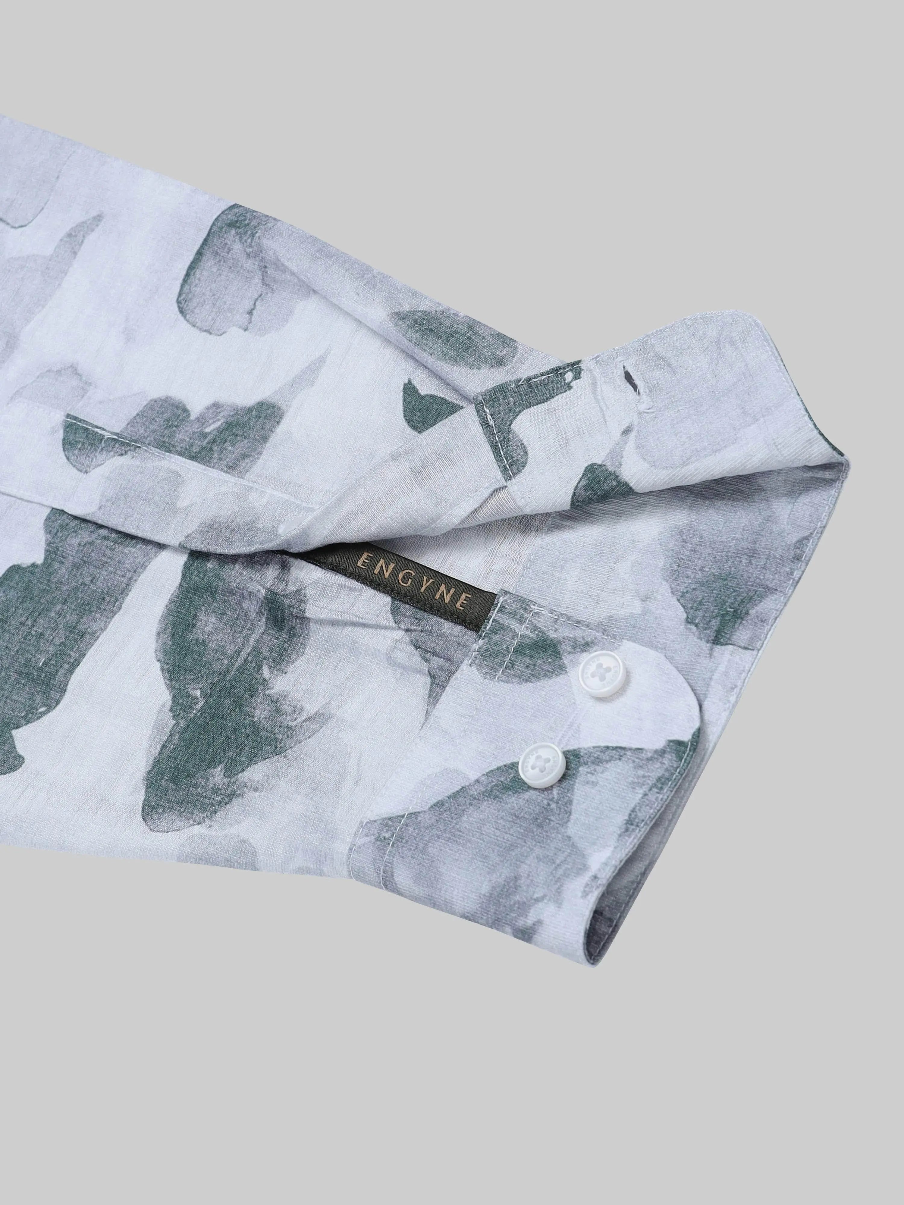 Men's Ink Drift Floral Full Sleeve Light Grey Shirt Engyne