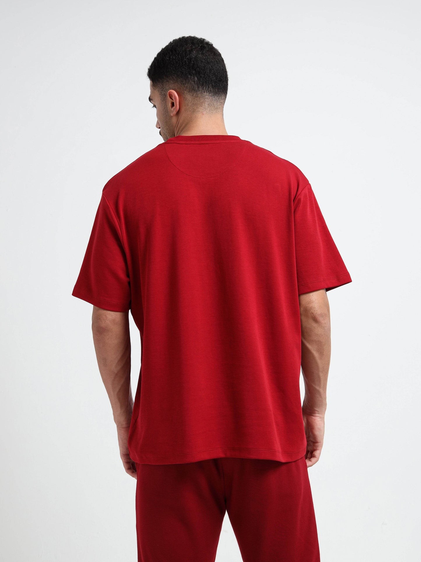 Oversize Flock Stripe Print Dark Red T Shirt For Men