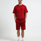 Oversize Flock Stripe Print Dark Red T Shirt For Men