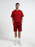 Oversize Flock Stripe Print Dark Red T Shirt For Men
