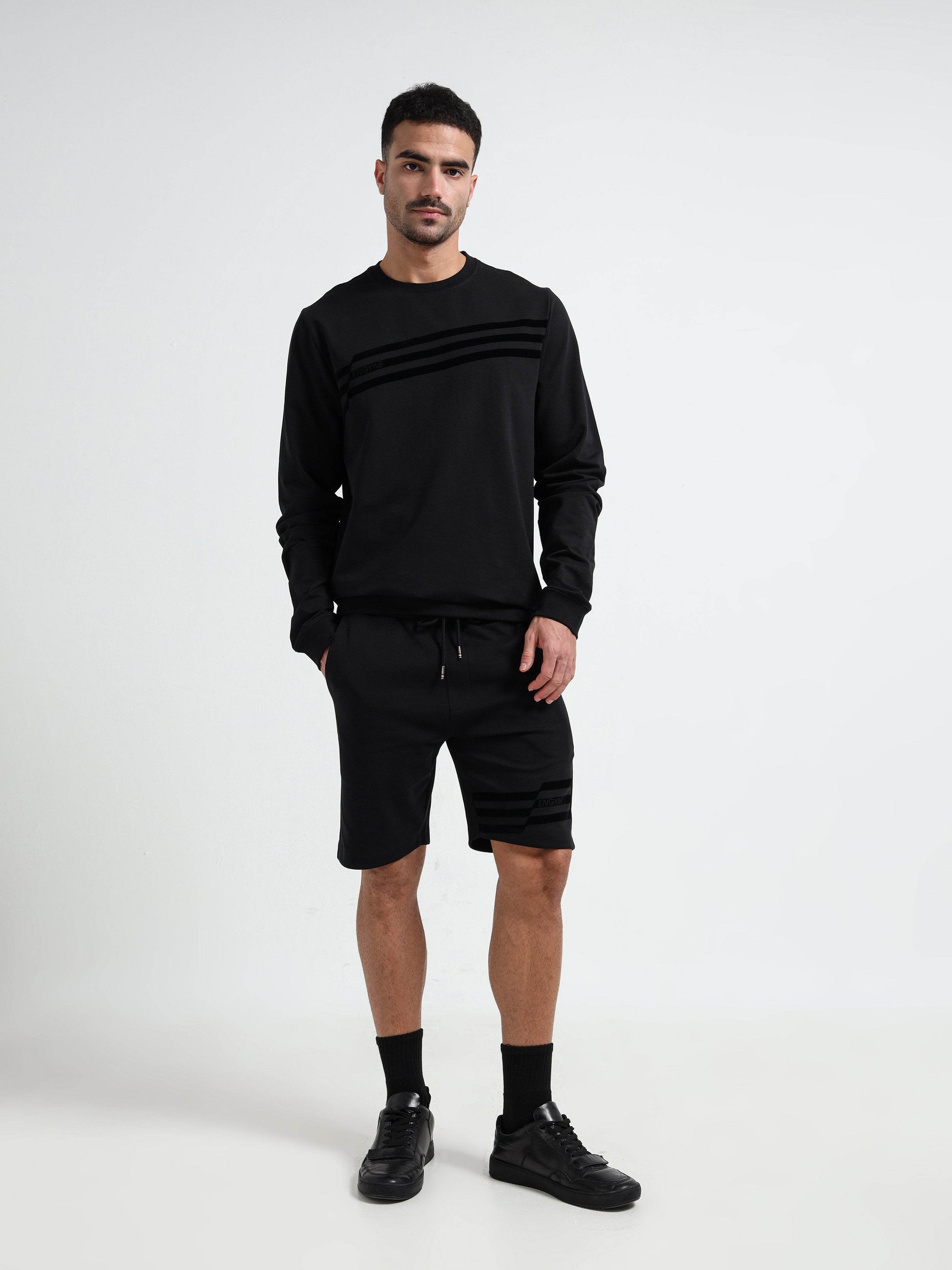 Tonal Flock Flag Loop Knit Mens Black Sweatshirt