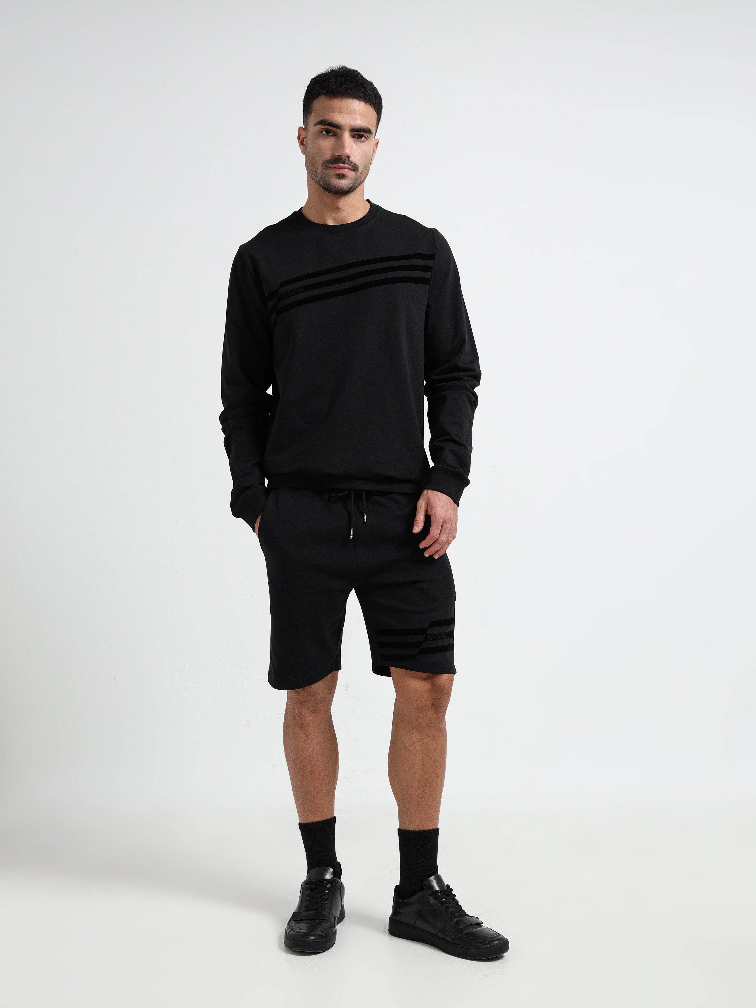 Tonal Flock Flag Loop Knit Mens Black Sweatshirt