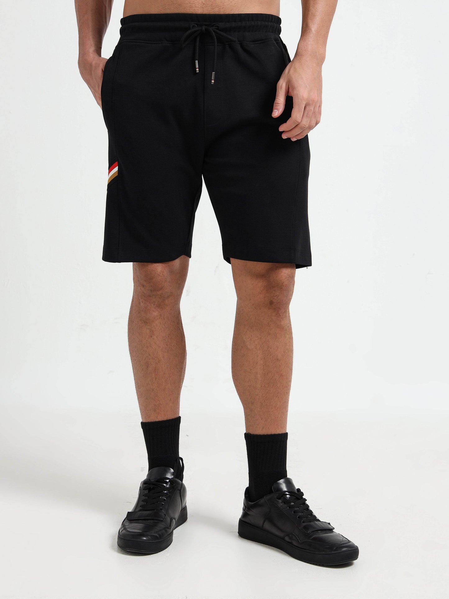 Signature Flag & Pin Tuck Finish Black Shorts for Men