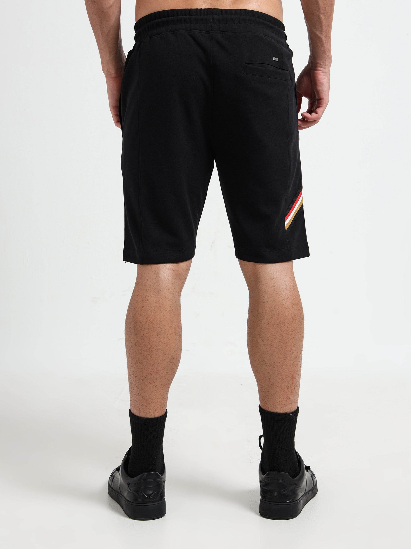 Signature Flag & Pin Tuck Finish Black Shorts for Men