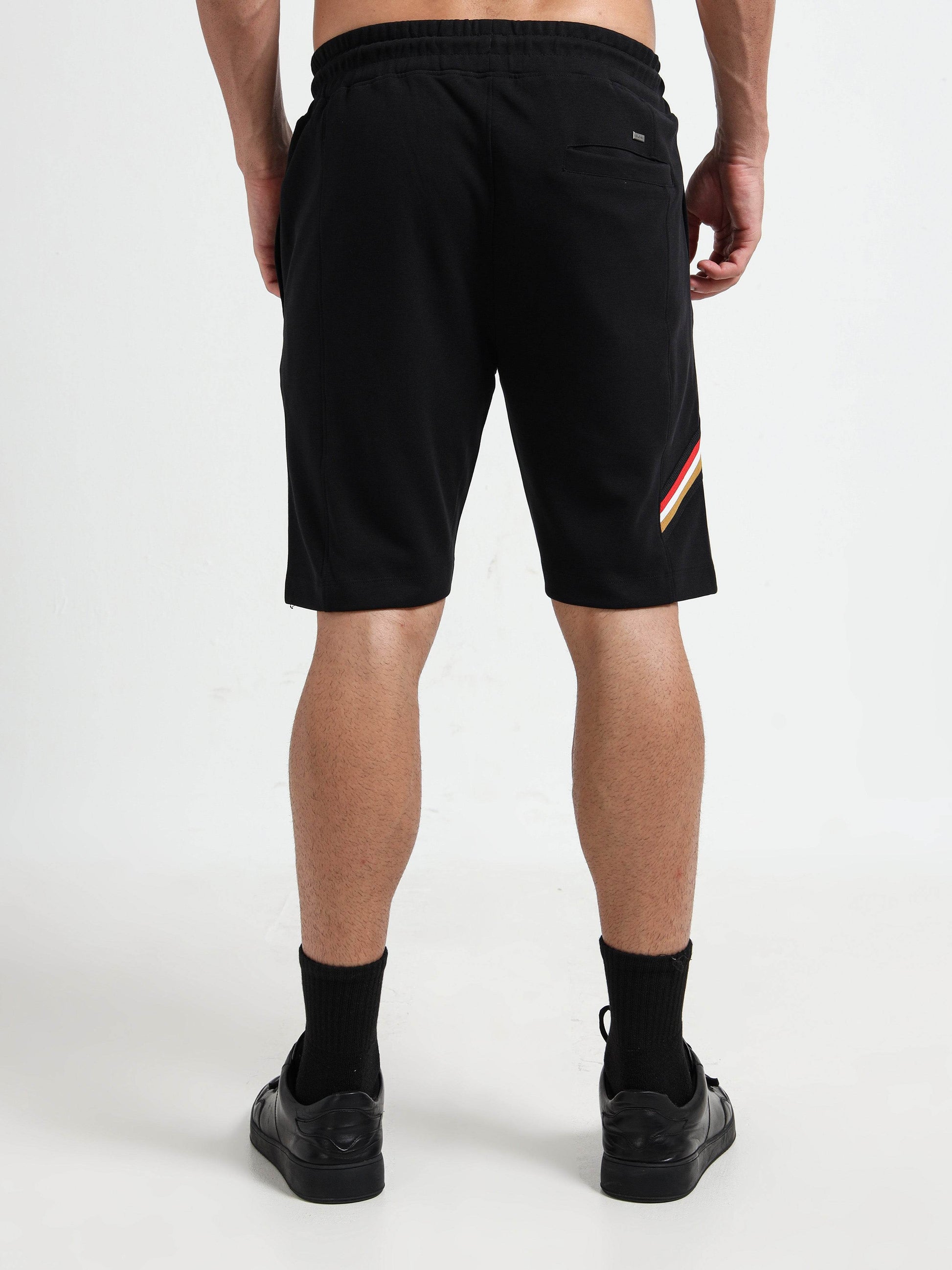 Signature Flag & Pin Tuck Finish Black Shorts for Men