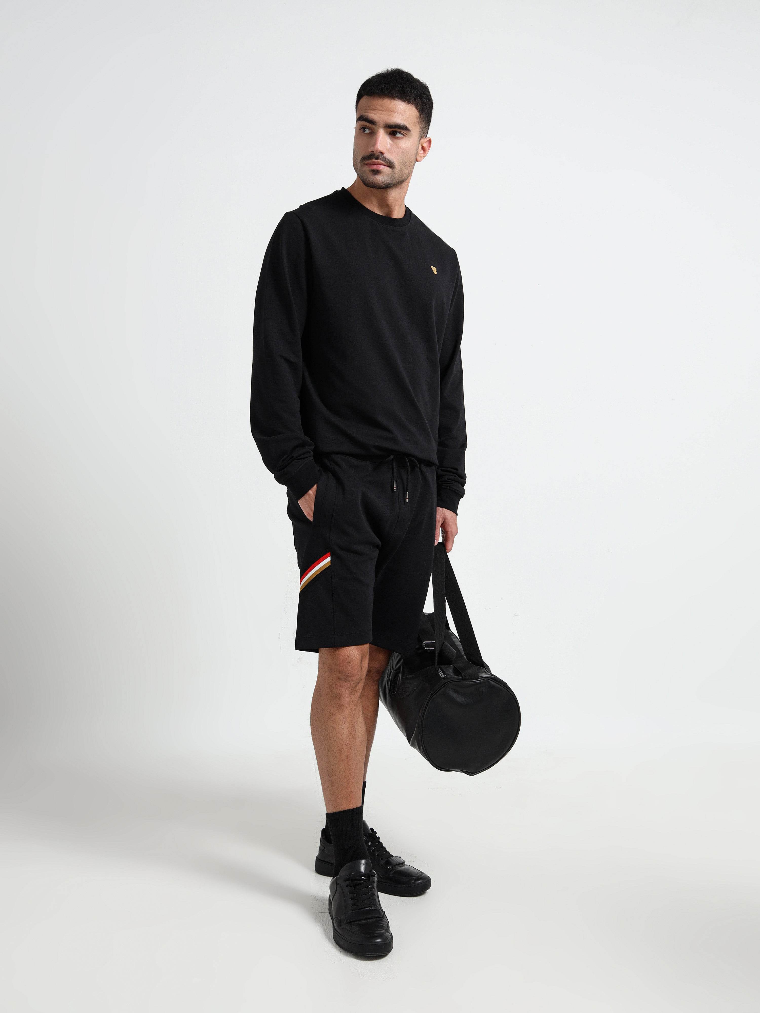 Signature Flag & Pin Tuck Finish Black Shorts for Men