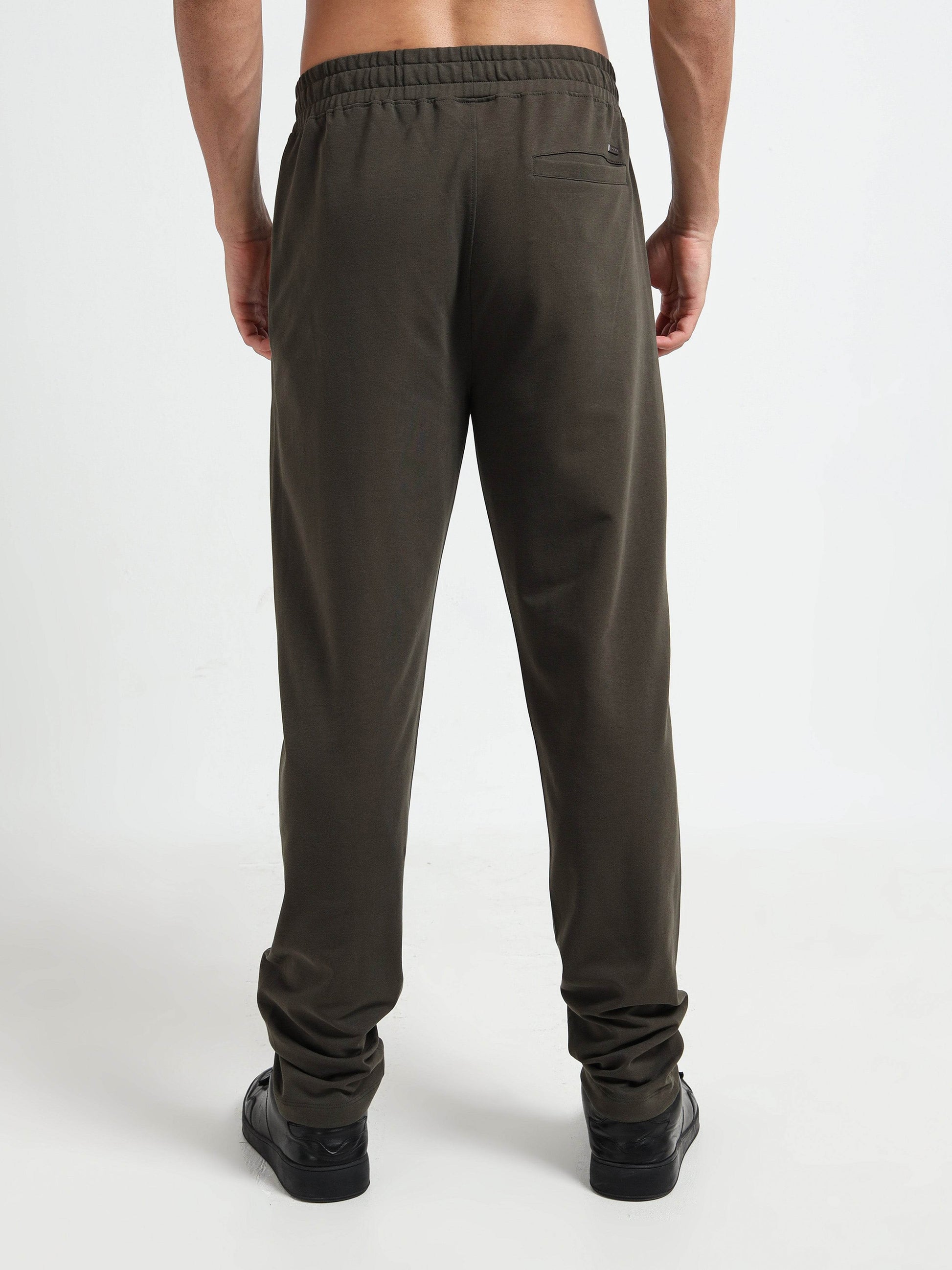 Olive Mens Track Pants with Center Pin Tuck element