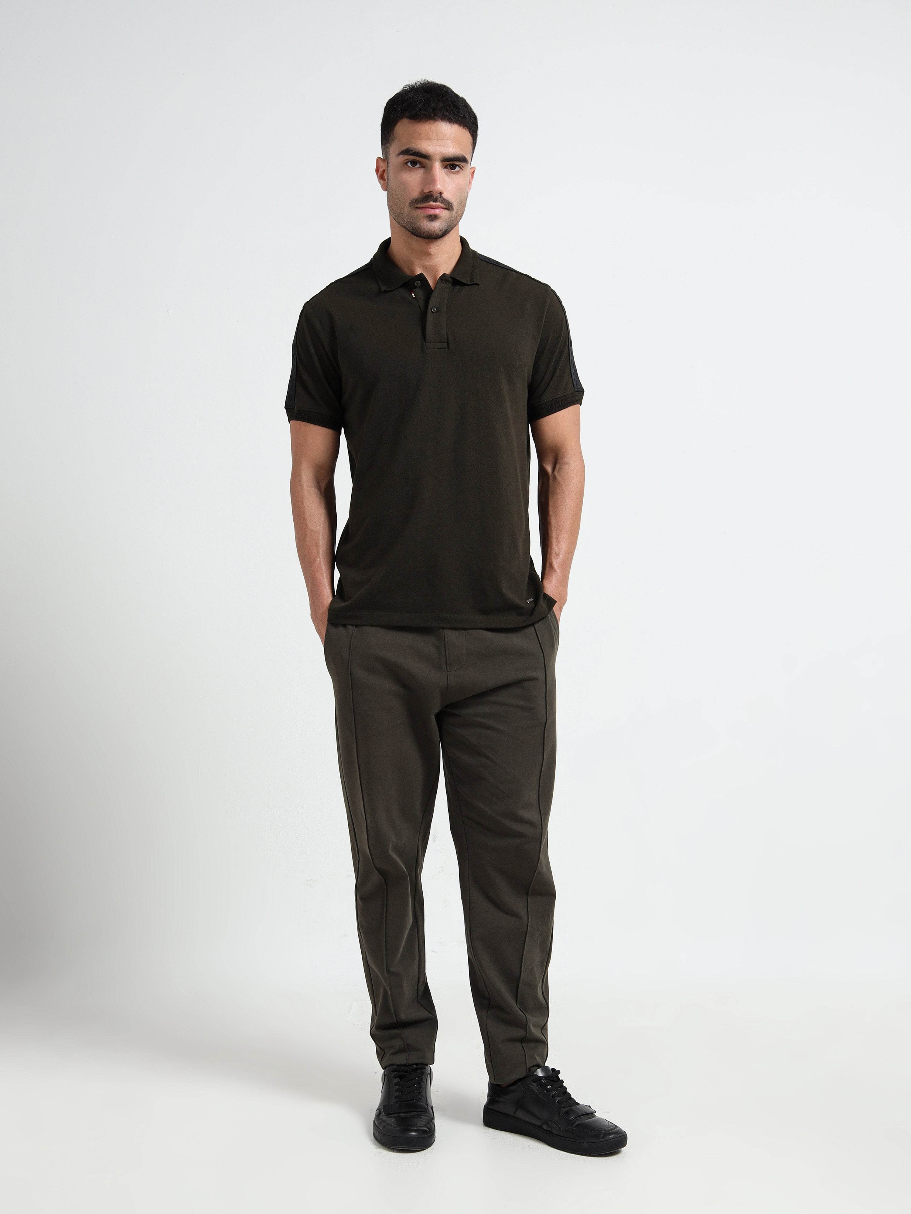 Olive Mens Track Pants with Center Pin Tuck element