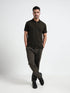Textured Collar & Shoulder Olive Green Polo for Men