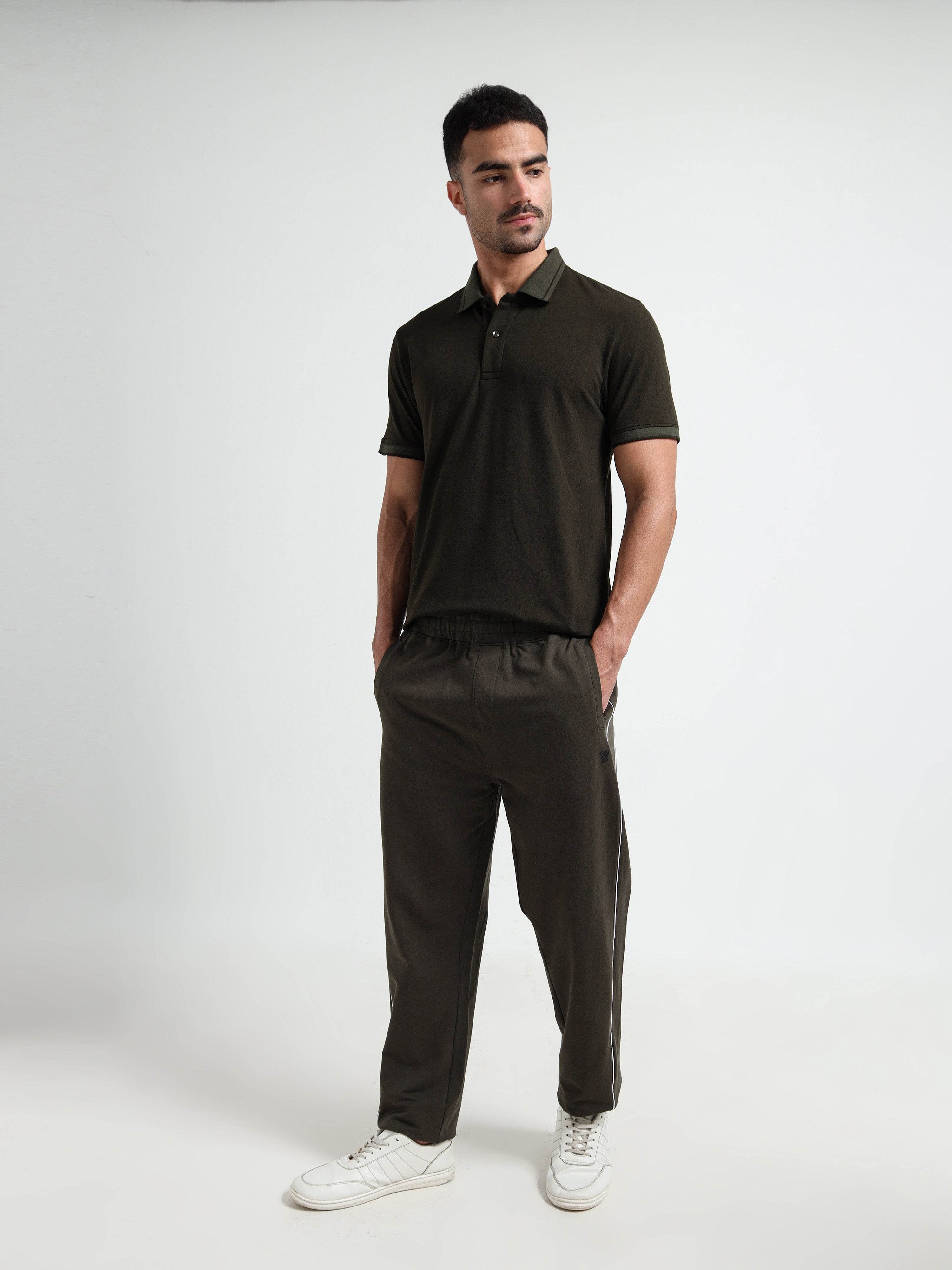 Rougen Loop Knit Cut & Sew Olive Green Track Pants