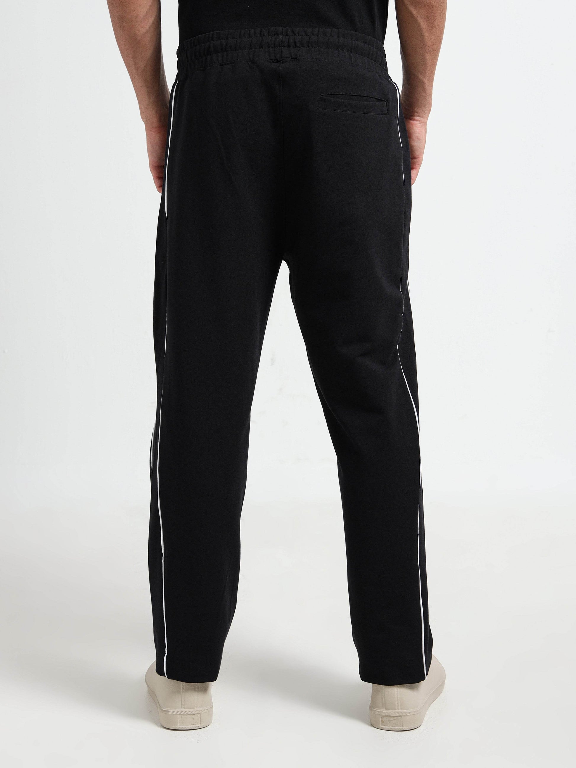 Rougen Loop Knit Cut & Sew Black Tracksuit Pants