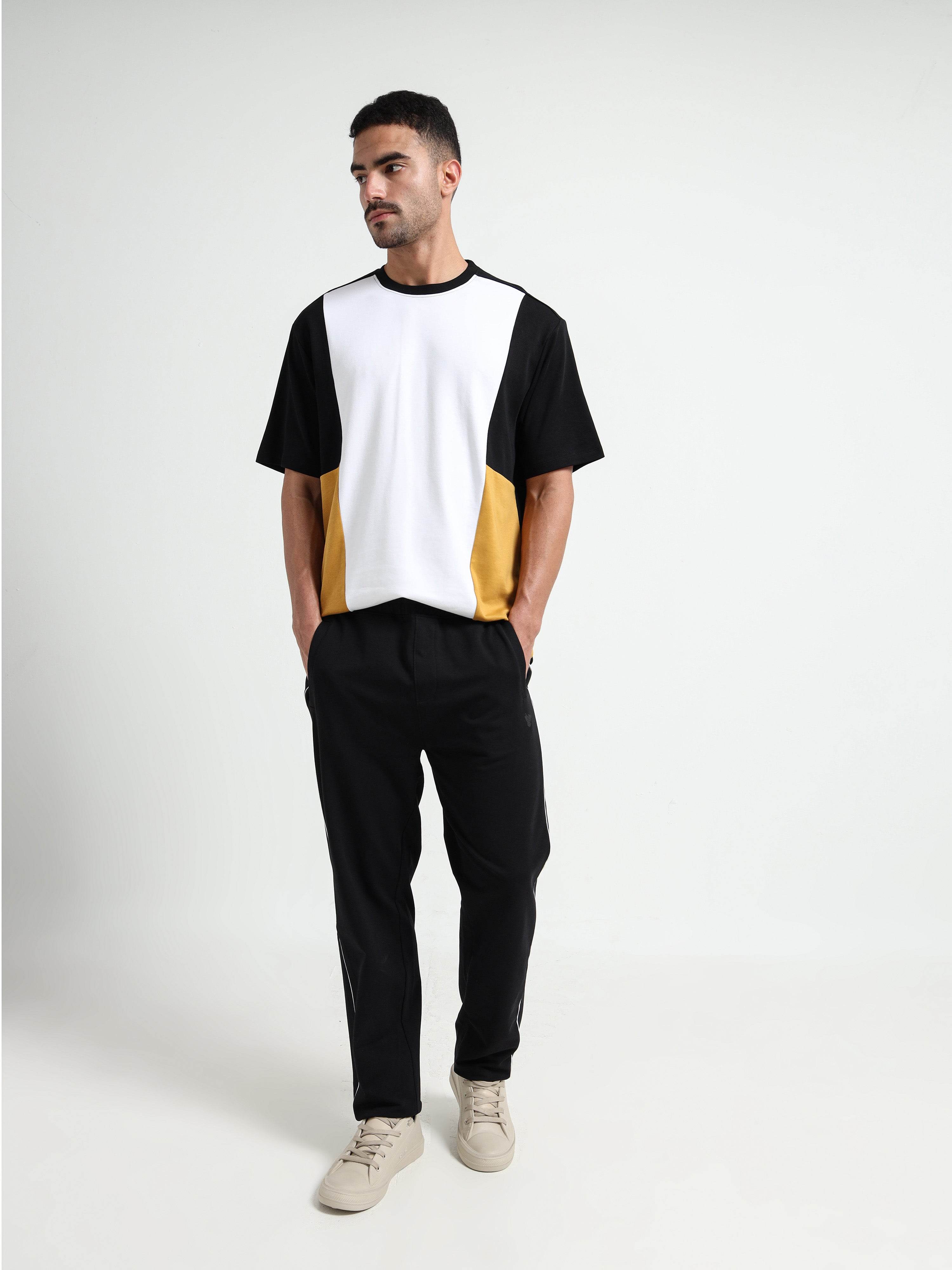 Rougen Loop Knit Cut & Sew Black Tracksuit Pants