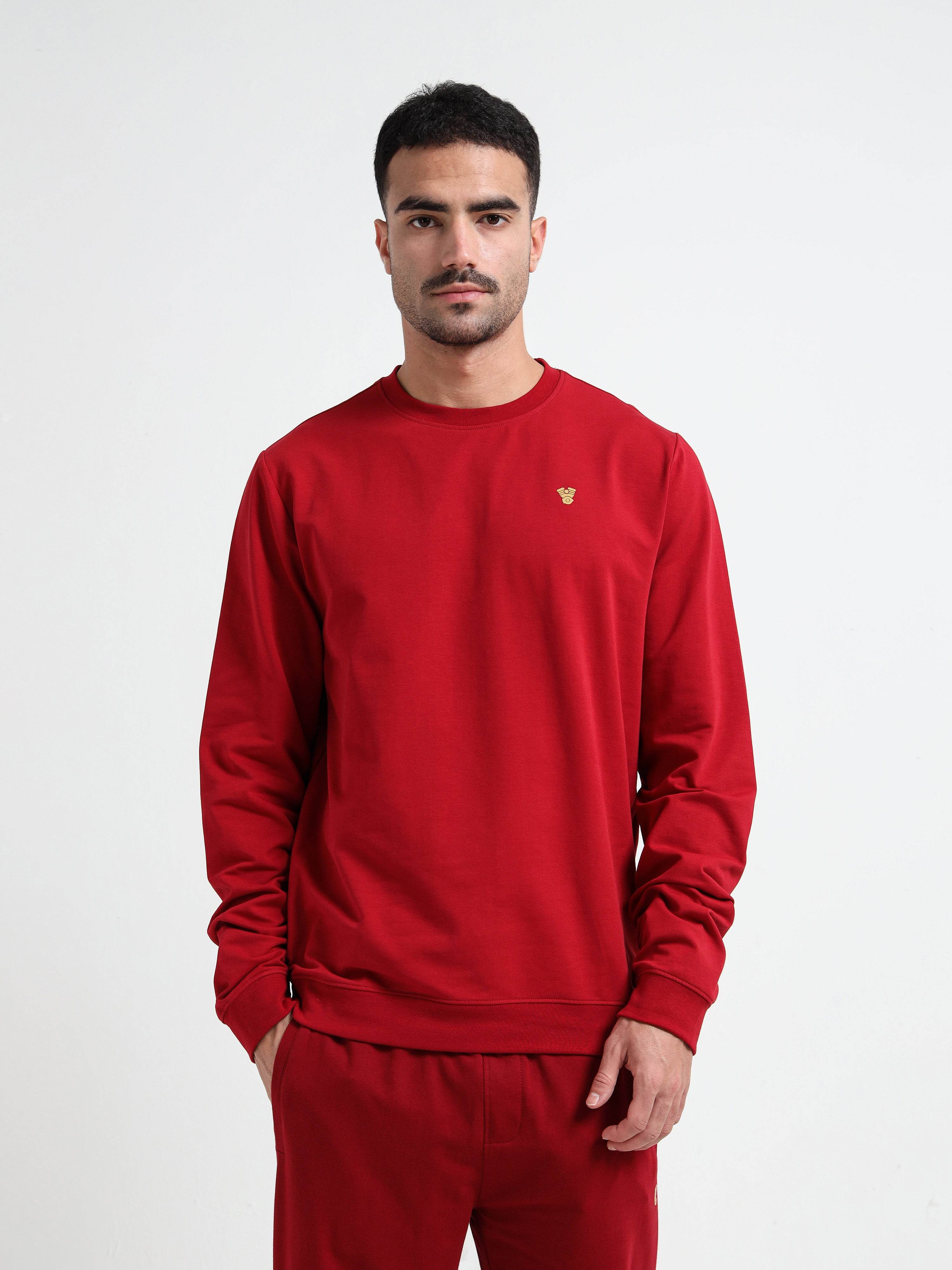 Logo Emblem Rougen Lycra Loop Knit Dark Red Sweatshirt